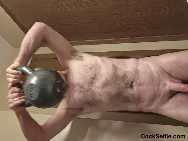 Naked kettlebell workout - Cock Selfie