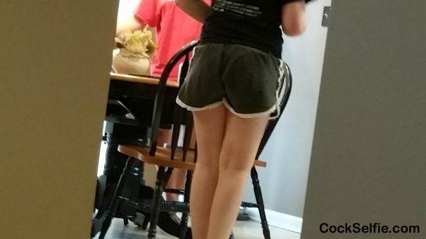 Youngest step daughter. Love her ass and legs - Cock Selfie