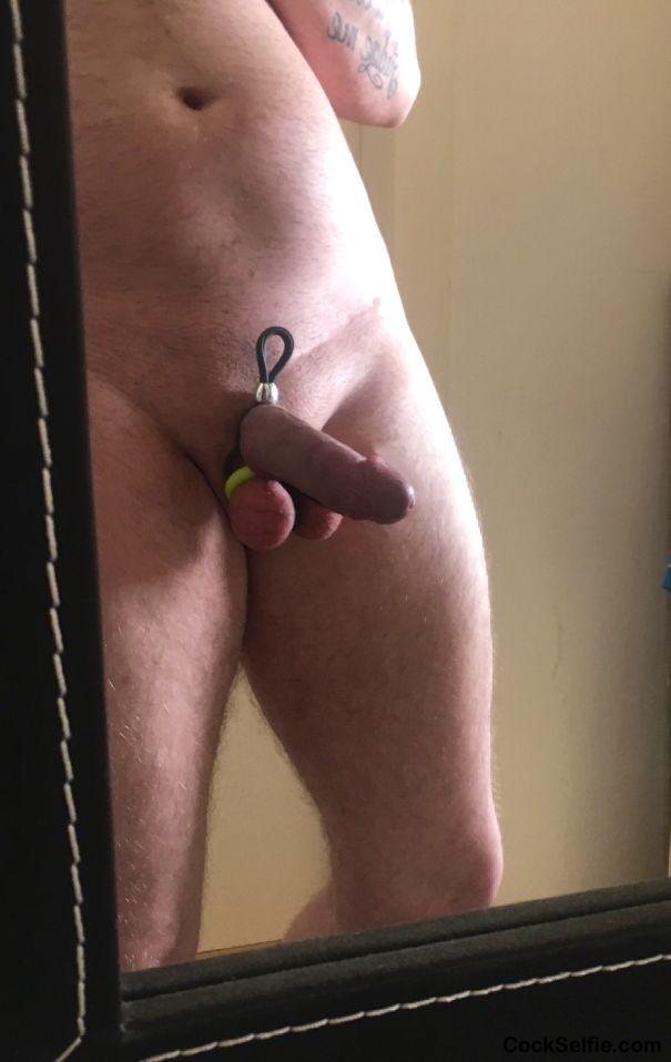 My cock bondaged, while my balls bondaged & seperated tell me what you think^^ - Cock Selfie