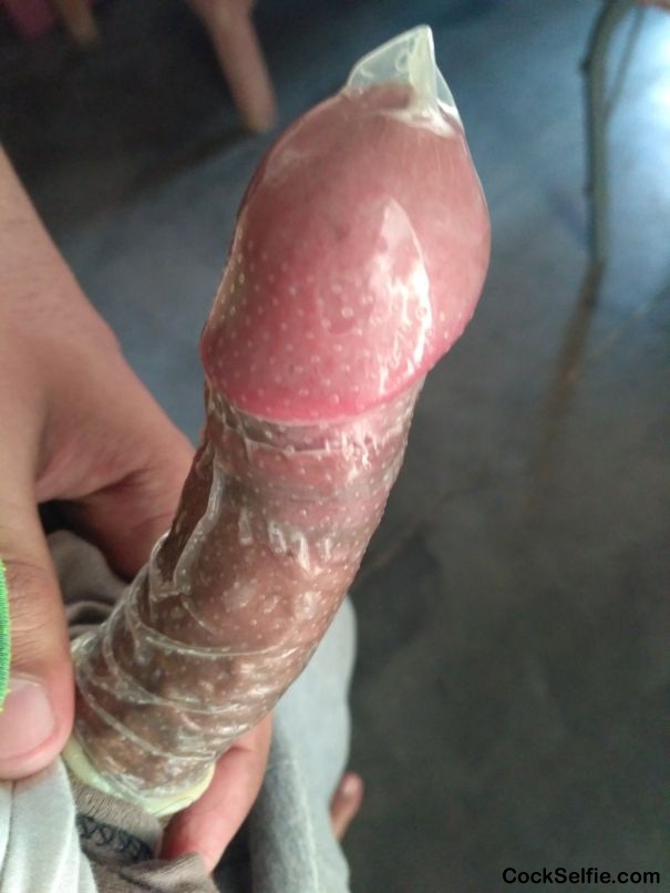 In a dotted condom - Cock Selfie